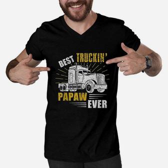 Best Truckin Papaw Ever Trucker Gift Fathers Day Men V-Neck Tshirt - Seseable