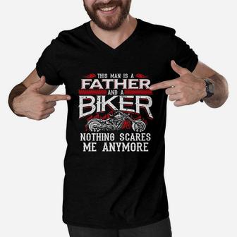 Biker Dad Funny Fathers Day Motorcycle Men V-Neck Tshirt - Seseable