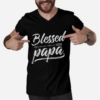 Blessed Papa New Dad Fathers Day Gift Men V-Neck Tshirt - Seseable