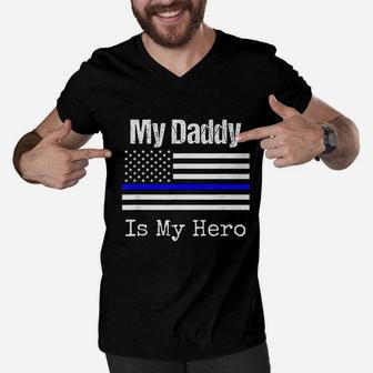Blue Line Flag My Daddy My Hero Men V-Neck Tshirt - Seseable