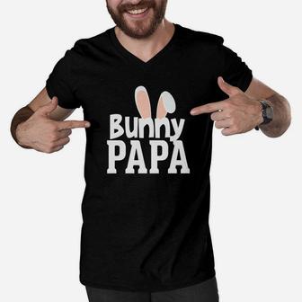 Bunny Papa Easter Rabbit Holiday Ears Parent Dad Granddad Premium Men V-Neck Tshirt - Seseable