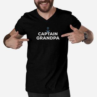 Captain Grandpa Fathers Day Summer Boat Gift Men V-Neck Tshirt - Seseable