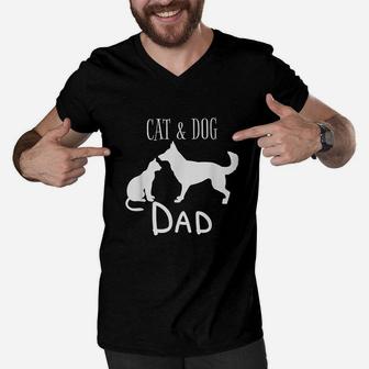 Cat Dog Dad Owner Cute Father Daddy Pet Animal Papa Men V-Neck Tshirt - Seseable