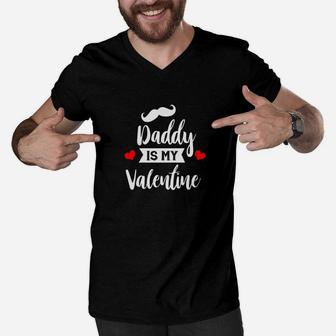 Cute Heart Bow Tie Kids Daddy Is My Valentine Shirts Gift Men V-Neck Tshirt - Seseable