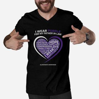 Dad Father In Law Awareness Purple Heart Men V-Neck Tshirt - Seseable