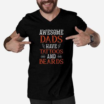 Dad Life Awesome Dads Have Tattoos Beards Men Tees Men V-Neck Tshirt - Seseable