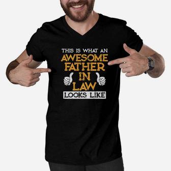 Dad Life Shirts Awesome Fatherinlaw S Men Papa Gifts Men V-Neck Tshirt - Seseable