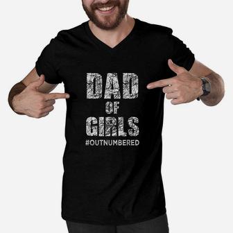 Dad Of Girls Outnumbered Fathers Day Gift From Daughters Men V-Neck Tshirt - Seseable