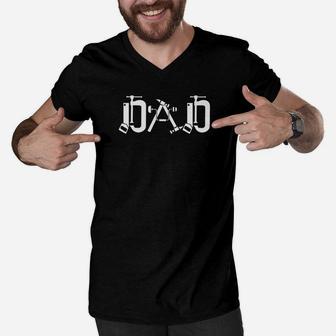 Dad With Tools Shirt Cute Handyman Papa Gift Men V-Neck Tshirt - Seseable