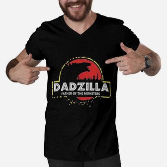 Dad Zilla Father Of The Monsters Men V-Neck Tshirt - Seseable