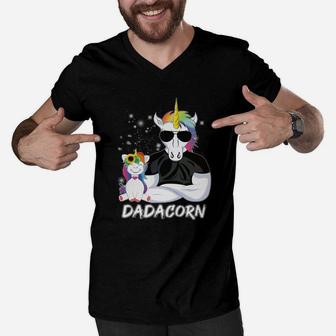 Dadacorn Muscle Unicorn Dad And Daughter Shirt Men V-Neck Tshirt - Seseable