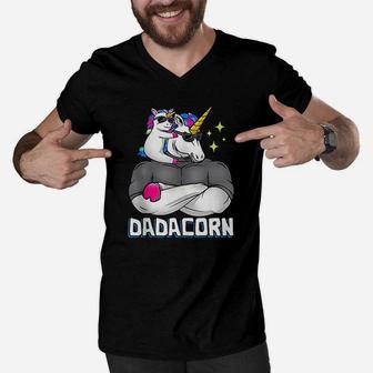 Dadacorn Unicorn Dad And Baby Papacorn Daddycorn Cute Men V-Neck Tshirt - Seseable