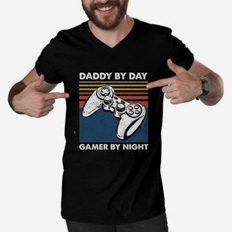 Daddy By Day Gamer By Night, best christmas gifts for dad Men V-Neck Tshirt - Seseable