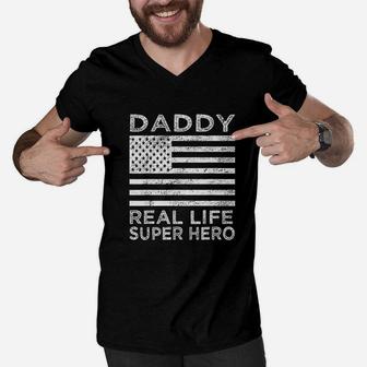 Daddy Real Life Super Hero Funny Fathers Day Gift For Dad Men V-Neck Tshirt - Seseable
