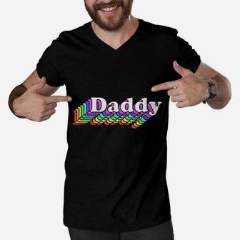Daddy Retro Rainbow, best christmas gifts for dad Men V-Neck Tshirt - Seseable