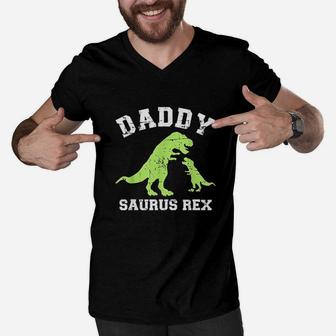 Daddy Saurus Rex Dinosaur Fathers Day Gift For Dad Men V-Neck Tshirt - Seseable