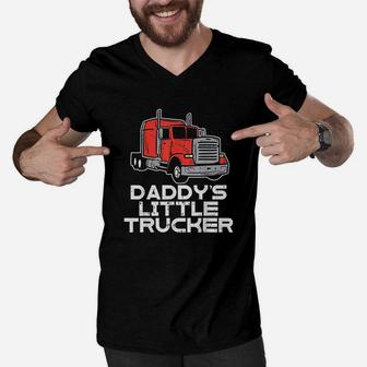 Daddys Little Trucker Semi Truck Trucking Boys Girls Gift Men V-Neck Tshirt - Seseable