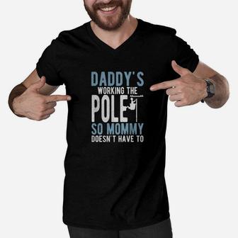 Daddys Working The Pole Funny Electrical Lineman Shirt Men V-Neck Tshirt - Seseable