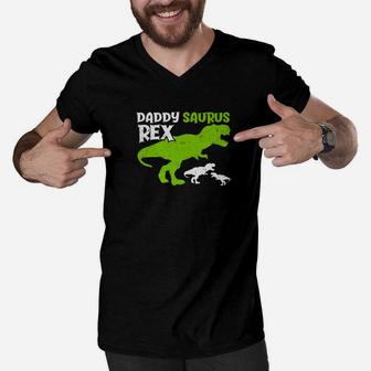 Daddysaurus Rex Daddy Dinosaur T Rex Dad Father Shirt Men V-Neck Tshirt - Seseable