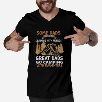 Dads Go Camping With Daughters Men V-Neck Tshirt - Seseable