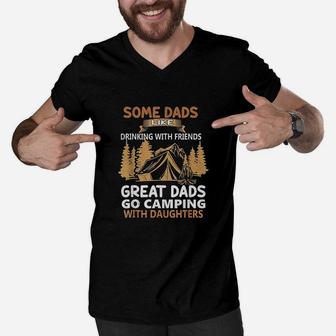 Dads Like Drinking Great Dads Go Camping With Daughters Men V-Neck Tshirt - Seseable