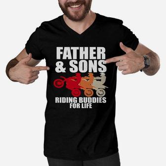Dirt Bike Dad Shirt Father And Sons Motocross Shirt Black Youth Men V-Neck Tshirt - Seseable
