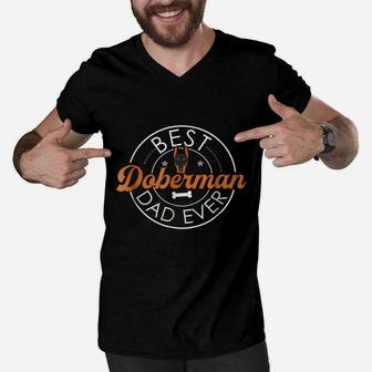 Doberman Dad Shirts Funny Fathers Day Pinscher Dog Best Men V-Neck Tshirt - Seseable