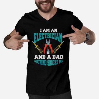 Electrician Dad Funny Electrician Father Gift Men V-Neck Tshirt - Seseable