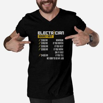 Electrician Hourly Rate Humor Joke Repair Dad Papa Shirt Men V-Neck Tshirt - Seseable
