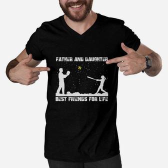 Father And Daughter Best Friends For Life Softball Men V-Neck Tshirt - Seseable