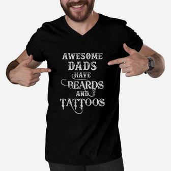 Father And Son Daughter Beards And Tattoos Fathers Day Matching Set Men V-Neck Tshirt - Seseable