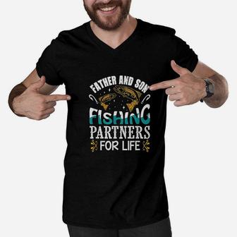 Father And Son Fishing Partners For Life Men V-Neck Tshirt - Seseable