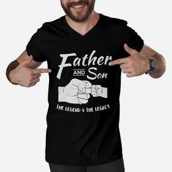 Father And Son Matching Outfits The Legend And The Legacy Men V-Neck Tshirt - Seseable