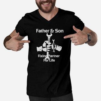 Father And Son Mechanic Shirt Mechanic Valentine Gift Men Men V-Neck Tshirt - Seseable