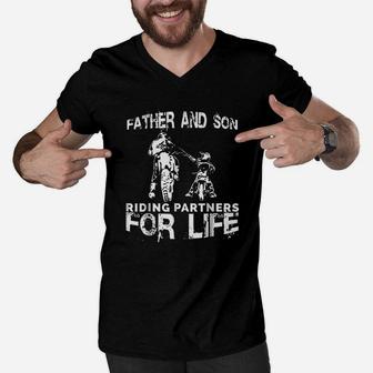 Father And Son Riding Partners For Life Dads Sons Men V-Neck Tshirt - Seseable