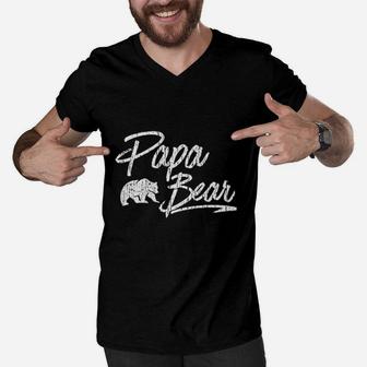 Father Baby Papa Bear, dad birthday gifts Men V-Neck Tshirt - Seseable