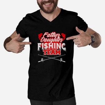 Father Daughter Fishing Dad Fishy Buddy Gift Papa Men V-Neck Tshirt - Seseable