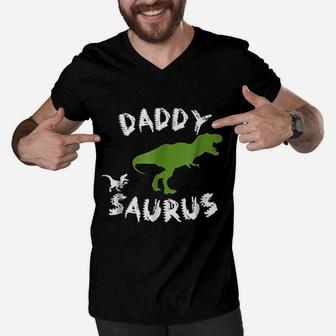 Fathers Day Funny Daddysaurus Rex Men V-Neck Tshirt - Seseable