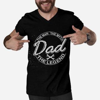 Fathers Day Funny Gifts For Dad The Man The Myth The Legend Men V-Neck Tshirt - Seseable