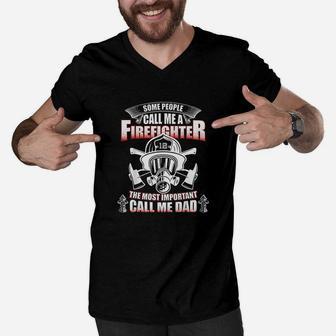 Fathers Day Gift For Firefighter Dad Fireman Men V-Neck Tshirt
