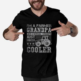Fathers Day Gift Idea Grandpa Tractor Farmer Men V-Neck Tshirt - Seseable