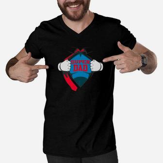 Fathers Day Gift Super Hero Dad Gift Premium Shirt Men V-Neck Tshirt - Seseable