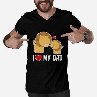 Fathers Day I Love My Dad Boys Lion Men V-Neck Tshirt - Seseable