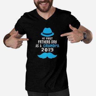 Fathers Day My First Fathers Day As A Grandpa 2019 Gift Premium Men V-Neck Tshirt - Seseable