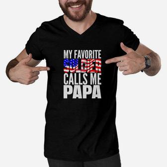 Favorite Soldier Calls Me Papa Proud Army Grandpa Shirt Men V-Neck Tshirt - Seseable