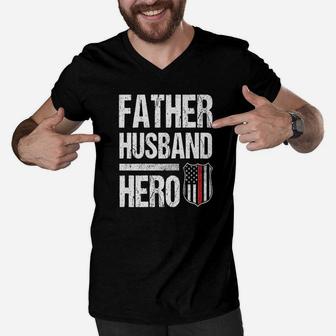 Fireman Husband Daddy Hero, best christmas gifts for dad Men V-Neck Tshirt - Seseable