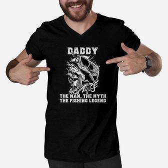 Fishing Shirts For Daddy Man Myth Fishing Legend Shirt Funny Men V-Neck Tshirt - Seseable