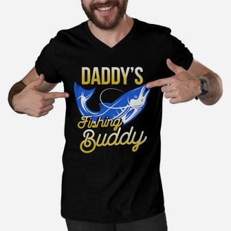Fitted Daddys Fishing Buddy Shirt Kids Fishing Nature Men V-Neck Tshirt - Seseable