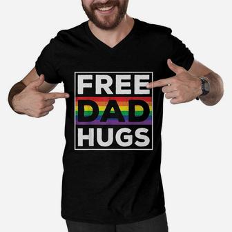 Free Dad Hugs Rainbow Lgbt Pride Fathers Day Men V-Neck Tshirt - Seseable