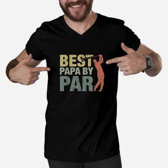 Funny Best Papa By Par Fathers Day Golf Gift Grandpa Men V-Neck Tshirt - Seseable